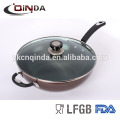 Fundición a presión antiadherente wok con tapa de vidrio templado